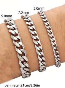 1 pieza Pulsera básica clásica cubana de acero inoxidable para hombres, joyería de estilo hip-hop, deportiva y ruda, regalo de joyería de moda adecuado para fiestas y playas