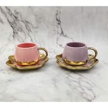 2pcs Ceramic Coffee Cup & Saucer Set, Macaron Colors Electroplated Silver/Gold/White/Black, 90ml Capacity, Couples Gift, Home/Party Use For Coffee, Tea, Water