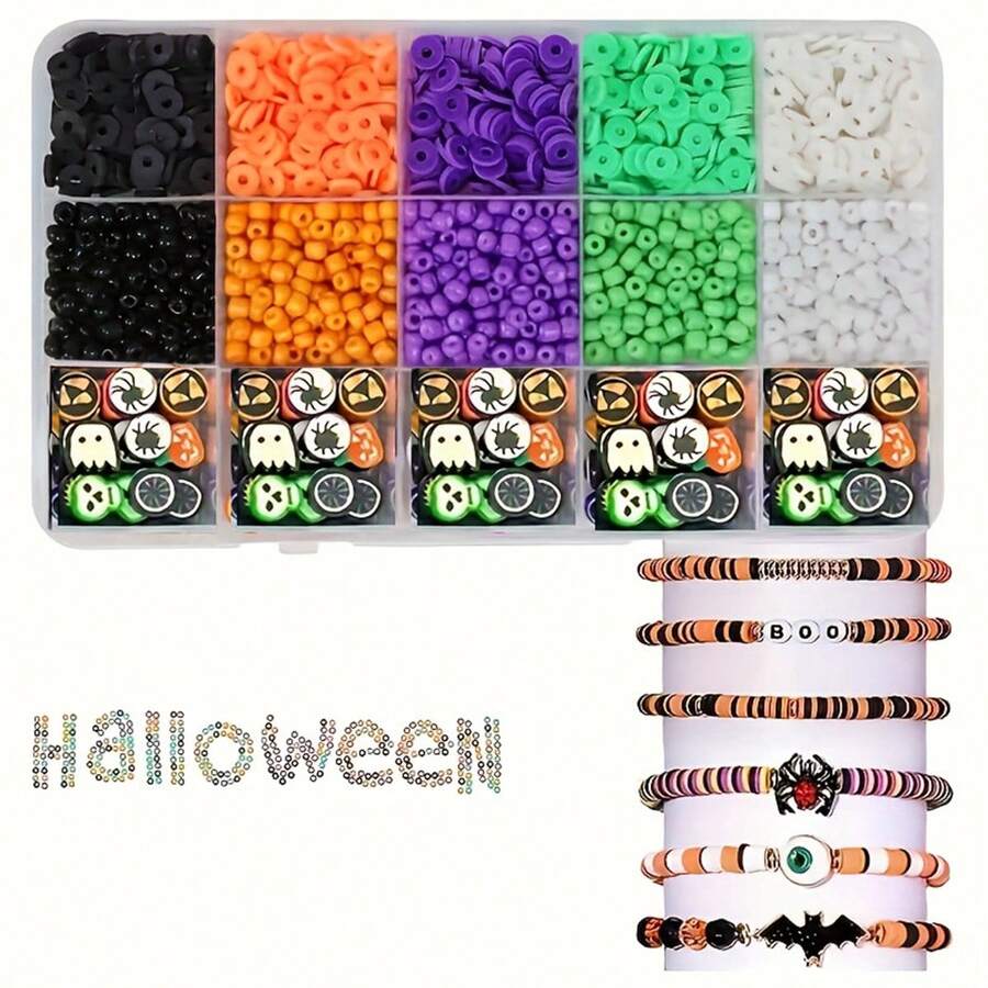 2000pcs/Set 2-10mm Halloween Colored Millet Beads, Halloween Soft Ceramic Bead Set Box, Can Be Used As Gifts, Decorations, Couple Bracelets, DIY Jewelry, Bracelet Accessories