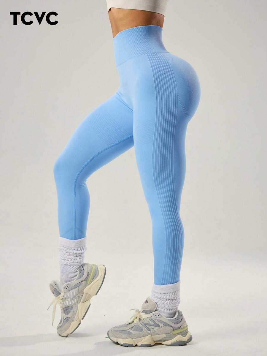 TCVC Women's High Elastic Fashion Dopamine Sports Leggings, Macaroon Colors, High Waist Tummy Control Peach Butt, High Stretch Sports, Skin-Friendly Fabric, Slim Fit, Casual Versatile, Autumn/Winter, Sports - Blue - View 1