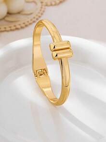 3 件套简约镂空几何粗细精致光滑金手链套装，时尚优雅 - 金黃色 - 查看 14