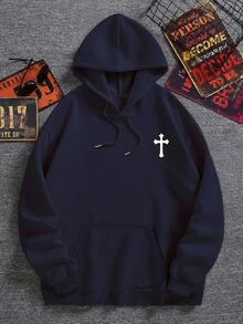 Bộ áo hoodie thu/đông nam | Họa tiết chữ thập | Trang phục thể thao thường ngày thiết yếu - Màu xanh hải quân - Xem 6