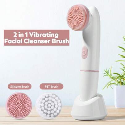 Hailicare Vibrating Facial Cleanser Brush Battery Powered Waterproof Electric Face Cleaning Brush 2 Speed Face Deep Washing Massaging Brush (Without Battery)