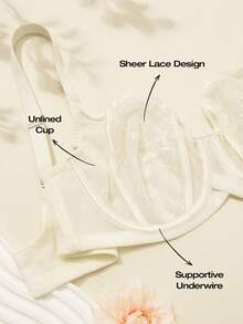 WINGSLOVE Sutien sexy din dantelă pentru femei mărime mare, sutien transparent din plasă fără burete, sutien brodat cu armătură, ridicare - alb - Vizualizare 6