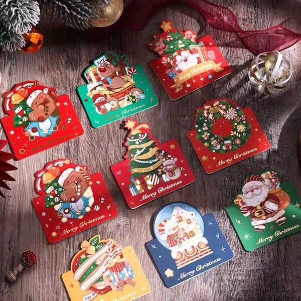 10 Stück Vintage Folie Weihnachtsgrußkarten, geeignet als Geschenke, für Blumenläden, Backen, kleine Karten mit 3D Mustern