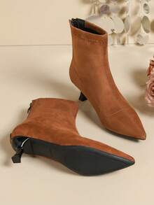 Women's Pointed Toe High Heel Ankle Boots, New Small Kitten Heel Faux Suede Boots For Winter - Brown - View 5