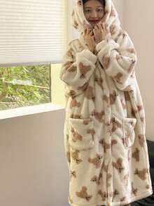 1 set Manta con capucha y mangas estilo oso adorable para adultos - Engrosada, adecuada para otoño e invierno, manta con capucha de felpa extra cálida y cómoda con bolsillos grandes, regalo de sudadera con manta, adecuada para hombres, mujeres y mamás, bolsillos extra grandes, lavable a máquina para hombres y mujeres adultos, adecuada para uso en interiores/exteriores, cómoda para usar en casa, estética encantadora, textura cómoda, decoración cálida de invierno para el ocio en el hogar