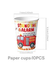 50Pcs Fire Truck Birthday Party Tableware Set With Happy Birthday Banner - Disposable 7/9" Plates & 9oz Cups For Kids'Party Decor - Multicolor - View 7