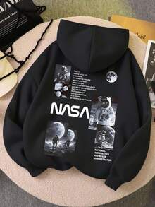 青少年男学生，太空风景印花图案，休闲风格，连帽运动衫，可在秋冬季穿着，搭配购物、学校、旅行、派对返校套头衫秋季服装，返校连帽衫，返校服装，毕业场合，毕业典礼，适合日常穿着 - 黑色 - 查看 2