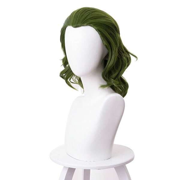 Parrucca corta e riccioluta di colore verde scuro per uomo, adatta per cosplay, Ognissanti e feste