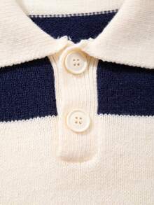 休闲条纹撞色 Polo 领轻薄修身套头针织衫，男女皆宜，秋冬款