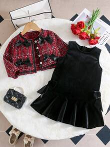 Chatreadl 2 件套年轻女孩服装 - 优雅迷人的纯色夹克和连衣裙，适合户外和假日穿着 - 彩色 - 查看 2