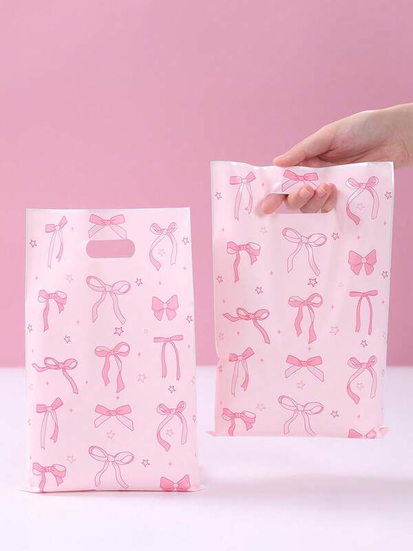 10/25/50pcs Pink Bow Babe Shower Gift Wrap Gift Bags, Beautiful Pink Bow Pattern Gender Reveal Party Gift Decoration Bags Candy Bags, Baby Decorative Gift Wrap Supplies, Baby Shower Party Table Decoration Supplies, Newborn Baby 1st Birthday Party Candy Bag, Babe Shower Decoration, Gender Reveal Decoration, Baby Shower Gift