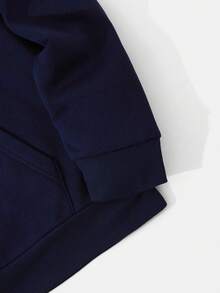 GRDR Men's Casual Street Hooded Sweatshirt, Solid Color With Thermal Lining, Loose Fit, Autumn/Winter - Navy Blue - View 11