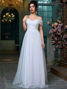 女士优雅鸡尾酒会礼服，正式超长开叉大腿晚间婚礼宾客礼服，金属面料，成熟性感，适合正式派对、毕业派对、婚礼、舞台表演、单身派对、春夏秋 - 白色 - 查看 4