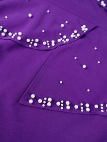 AOMEI 大码女士秋季串珠荷叶边鸡尾酒会中长连衣裙，长袖V领正式婚礼宾客礼服派对 - 紫色 - 查看 7