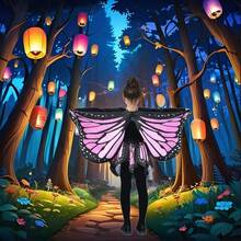 女孩蝴蝶翅膀服装套装，蝴蝶披肩和裙子，女孩装扮翅膀万圣节生日派对礼物，女孩昆虫服装派对礼物，蝴蝶主题疯狂装扮女孩，可爱蝴蝶翅膀，适合万圣节、圣诞节、生日派对 - 彩色 - 查看 8