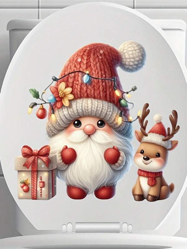 1 szt. Świąteczna naklejka na deskę sedesową z motywem Świętego Mikołaja i renifera, samoprzylepna naklejka z PVC do łazienki z dziurą na spłuczkę Świętego Mikołaja, 11,61 cala/11,81 cala, do dekoracji domu na święta Bożego Narodzenia, dekoracja drzwi do łazienki, naklejki ścienne, dekoracja pokoju, naklejka ścienna, naklejki ścienne, dekoracja domu, dekoracje świąteczne, dekoracje świąteczne, dekoracja domu