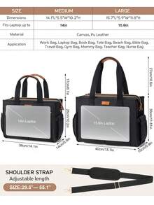 Canvas Tote Bag For Women, 15-Pocket Large Crossbody Handbag Bible Laptop Bag Zipper Bookbag For Teacher Work Travel College - 黑色 - 查看 2