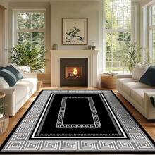 1pc Luxury Nordic Modern Abstract Geometric Area Rug, Circular Pattern Rectangle Soft Faux Wool Washable Carpet, Suitable For Living Room, Bedroom, Entryway, Bathroom, Hallway, Patio, Kitchen, Indoor Outdoor, All Season Large Size Mat, Classic Black Gray - Home Decor - Multicolor - View 5