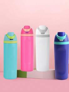 1 pieza Nuevo vaso de frutas de alta calidad, vaso con doble pajita fresco y creativo, botella deportiva portátil para exteriores con cierre, vaso con tapa rebotable, taza de café de acero inoxidable, botella de agua a prueba de fugas de doble capa, adecuada para la escuela, camping y senderismo