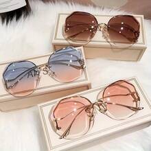 New Frameless Glasses For Men And Women - Round Gradient Fashion Glasses - Lightweight Modern Design Glasses, Fashion Accessory Gift, Simple Rest, Valentine's Day Gift - 漸層粉 - 查看 9