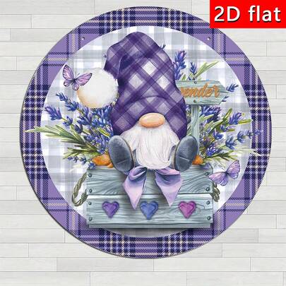 1 pieza Placa de madera con elfo de primavera y lavanda, colgador de puerta de madera con estampado floral morado de verano, adecuado para uso en porche exterior, elementos rústicos de corona floral, para decoración de pared, porche o jardín