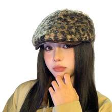 Y2k Retro Leopard Pattern Forward Hat Autumn/Winter Hat Show Face Small Spicy Girl Style Beret Outdoor Travel Daily Leisure Versatile - MM2210深灰 - 查看 5
