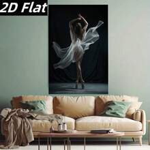 2D Flat, 1pc Ballet Girl In White Dress Elegant Dance Movement Modern Abstract Art Painting - Wrapped Wooden Frame Canvas Wall Decor, Classic Art Deco Style With Dark Blue Background, Indoor/Outdoor Hook Installation For Home, Office, Bathroom - Perfect Gift For Christmas, Halloween, Housewarming - Durable Framed Ballet Wall Art, 2D Flat, Christmas Decor - Multicolor - View 3