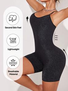 Women Sleeveless Metallic Thread Bodycon Rompers For Summer - Black - View 5