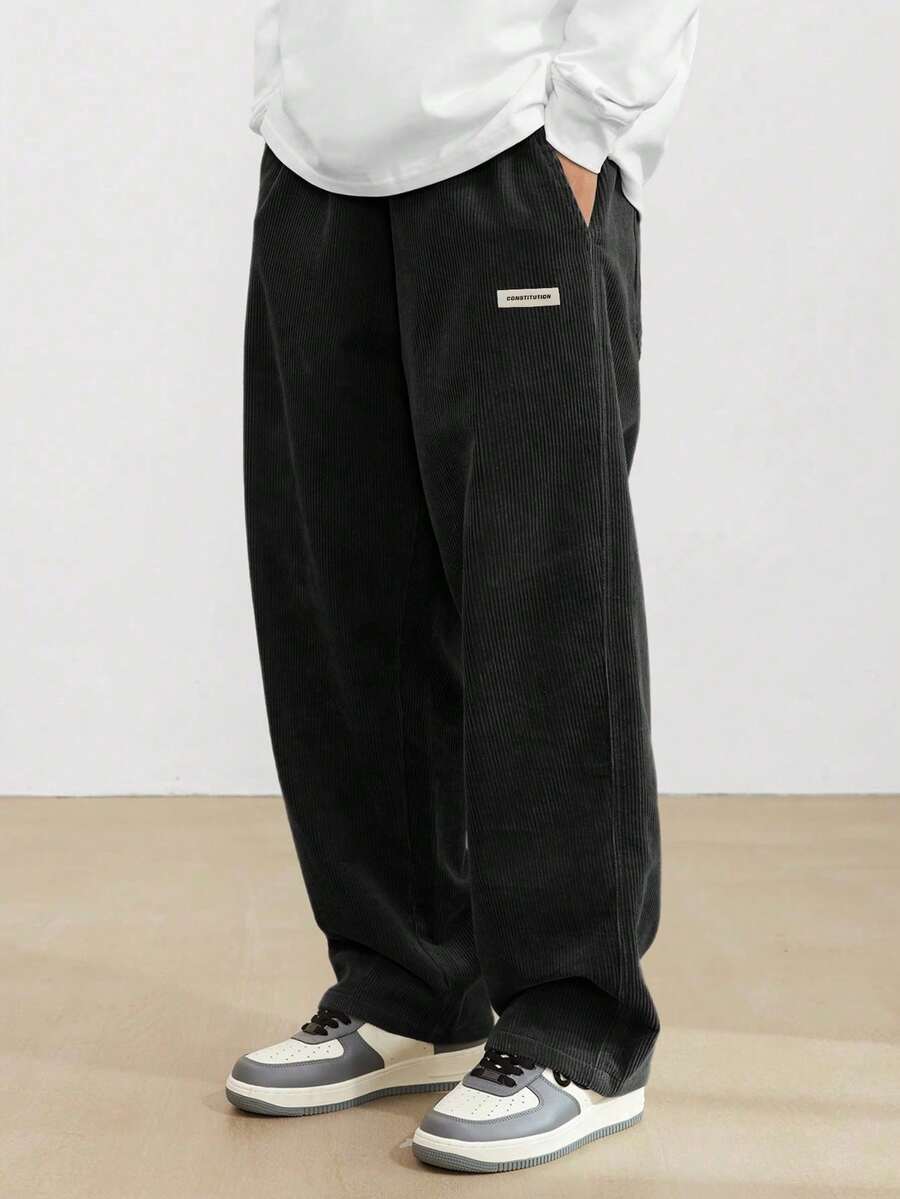 Comfortable Men's Solid Color Casual Pants, Men's Urban Fashion Pants, Suitable For Everyday Wear, A Gift For A Boyfriend Or For Back To School. - 黑色 - 查看 1