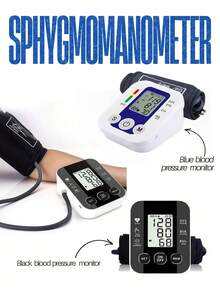 Misuratore di pressione sanguigna da braccio - Misuratore di pressione sanguigna nero con voce in inglese, misuratore di pressione sanguigna domestico blu, misuratore di pressione sanguigna portatile e intelligente per anziani