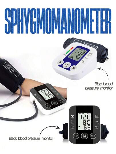 Misuratore di pressione sanguigna da braccio - Misuratore di pressione sanguigna nero con voce in inglese, misuratore di pressione sanguigna domestico blu, misuratore di pressione sanguigna portatile e intelligente per anziani