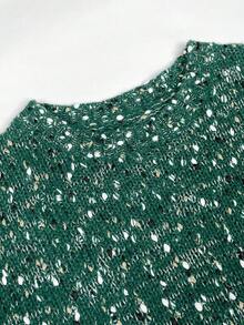 Women's Casual Colorblock Round Neck Long Sleeve Flare Cuff Sweater, Autumn/Winter - Dark Green - View 7