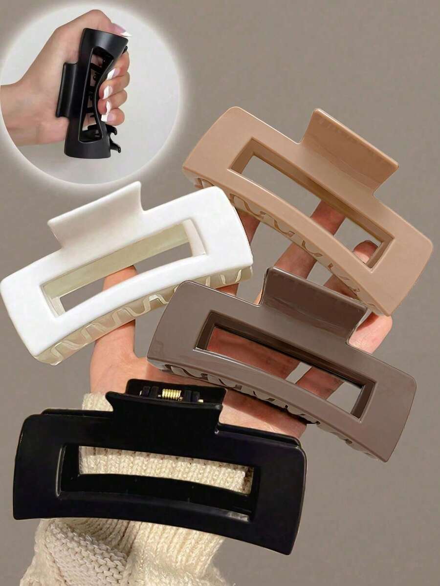 4pcs/1pc 11cm/4.33in Women's Soft Non-Scratch Safety Hair Clips, Fashion Versatile High-End Elegant Minimalist Solid Color Hair Claws, Suitable For Daily Outing, Casual, Party, Commute, Beach, Vacation - Ponytail, Bun, Washing Face, Makeup, Outfit Accessory