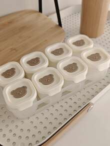 8pcs/4pcs + Tray Cute Bear Silicone Baby Food Storage Containers, Freezer Trays, Snack Boxes With Lids, Meal Prep Containers, Ice Cube Trays - Multicolor - View 7