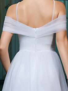 女士优雅鸡尾酒会礼服，正式超长开叉大腿晚间婚礼宾客礼服，金属面料，成熟性感，适合正式派对、毕业派对、婚礼、舞台表演、单身派对、春夏秋 - 白色 - 查看 10