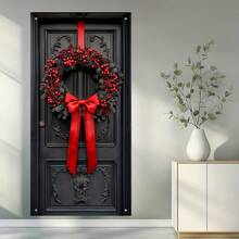 1 件，2D 平面节日圣诞花环门框，季节性家居装饰，圣诞节和新年庆祝活动的多用途户外横幅 - 彩色 - 查看 1