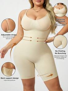 1 件女士收腹紧身衣，无缝塑身衣，V 领，紧身贴身，有弹性且透气，非常适合日常穿着、牛仔裤、裙子和西装外套 - 米色 - 查看 3