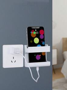 1pc/2pcs Wall-Mounted No Drill Adhesive Phone Charging Holder, Remote Control Storage Box, Horizontal Phone Stand, Multi-Function Organizer Box For Home Appliances, Non-Slip Bedside Storage Rack For Phone And Remote, Space-Saving, With Strong Adhesive, Durable Plastic, Suitable For Home, Office, Car, Minimalist Design, Easy Installation, Practical Storage Rack, Christmas/Halloween Gift For Women - Multicolor - View 3