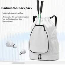 1 件带羽毛球网球拍口袋的抽绳背包，大容量便携式球拍携带包，用于匹克球，干湿分离游泳瑜伽健身包，带鞋隔层，耐磨多口袋运动包，防水行李袋，返校多功能手提包，适用于女性和男性户外足球篮球旅行徒步旅行骑自行车健身单肩包
