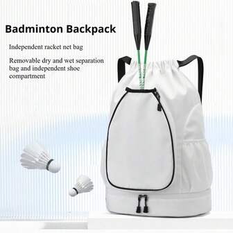 1 件带羽毛球网球拍口袋的抽绳背包，大容量便携式球拍携带包，用于匹克球，干湿分离游泳瑜伽健身包，带鞋隔层，耐磨多口袋运动包，防水行李袋，返校多功能手提包，适用于女性和男性户外足球篮球旅行徒步旅行骑自行车健身单肩包