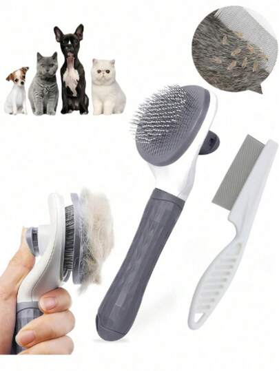 1 pièce Groom votre animal de compagnie à la perfection - Brosse à poils pour chiens, élimine les poils lâches et les poils morts ! Brosse de toilettage pour chiens et chats - Outil de démêlage en douceur avec manche ergonomique antidérapant pour un toilettage facile et confortable Peigne à puces (blanc)
