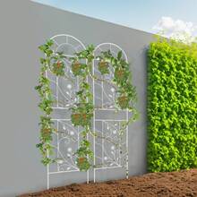 Elegant White Metal Garden Fence For Climbing Plants - Durable Iron Frame With Floral Design, Easy Assembly, Perfect For Enhancing Your Outdoor Space - 典雅白 - 查看 4