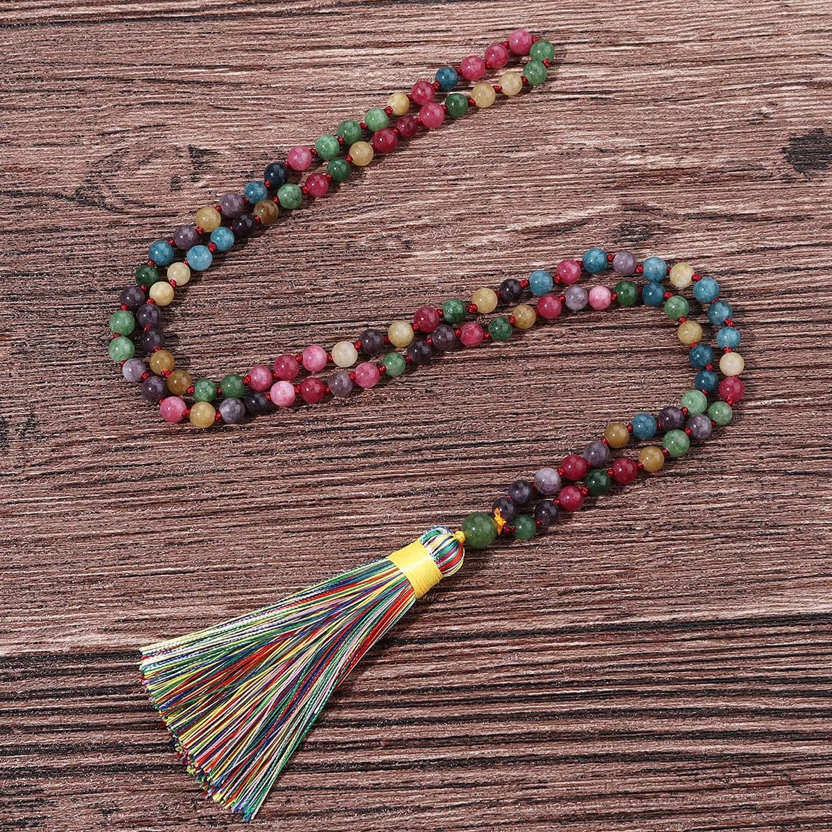 6mm Tourmaline Mala Beads Knotted Necklace For Women Men Japamala 108 Beads Yoga Meditation Rosary Prayer Jewelry Tassel Charm Bohemian Vintage Jewelry