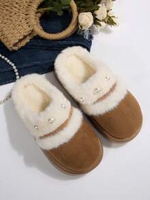 Pantofole termiche calde per ragazze, abbigliamento casual da casa, antiscivolo, resistenti agli odori, suola spessa, calde e alla moda per uso esterno, con fodera termica, autunno/inverno