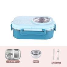 1 套 2 格/3 格 304 不锈钢 3 隔层保温午餐盒带汤碗，包括 1 个不锈钢勺子、筷子、防烫、防漏便当盒，适合学生和成人，午餐容器学校用品，圣诞礼物