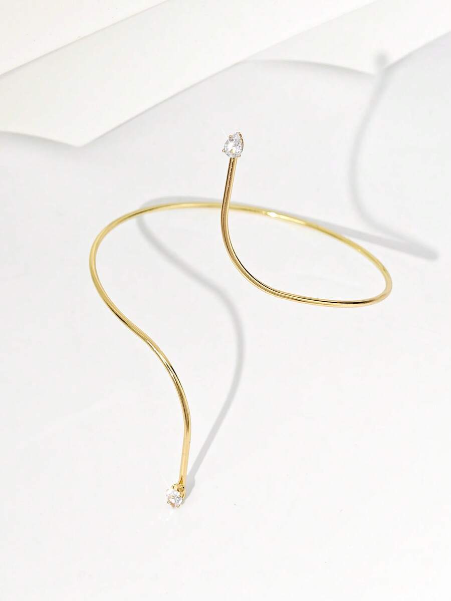 1 pieza Brazalete minimalista de mujer con decoración de strass en tono dorado, diseño de moda y único para uso diario - Oro 914 - Ver 1