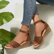 Womens Open Toe Ankle Strap Wedge Sandals Heels Dressy Summer Platform Comfortable - 棕色 - 查看 5
