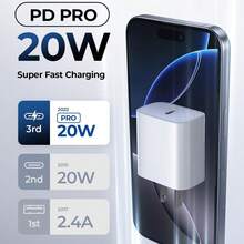 20W 充電器套組 快充適配器 + 6.6英呎/200公分高效數據傳輸充電線 適用於 iPhone 14/13/12/11/XS/XR/8/7/6/ 系列 高效牆插快充套組 - 查看 3